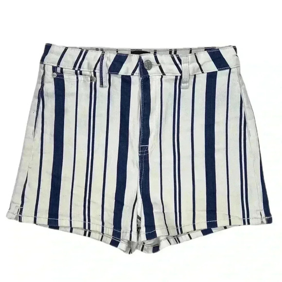 {BDG UO} "Pin-Up High-Rise" High Rise Waist Stripe Denim Jean Shorts - Picture 1 of 4